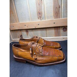 David Eden Genuine Lizard Crocodile Exotic Leather Tan Brown Shoes Size 8.5